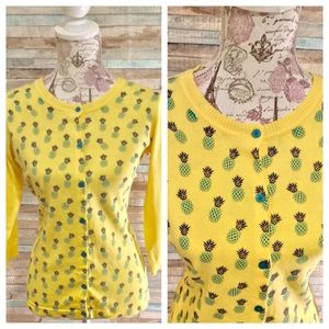 Liz Claiborne Pineapple Cardigan Sweater XS Cotton